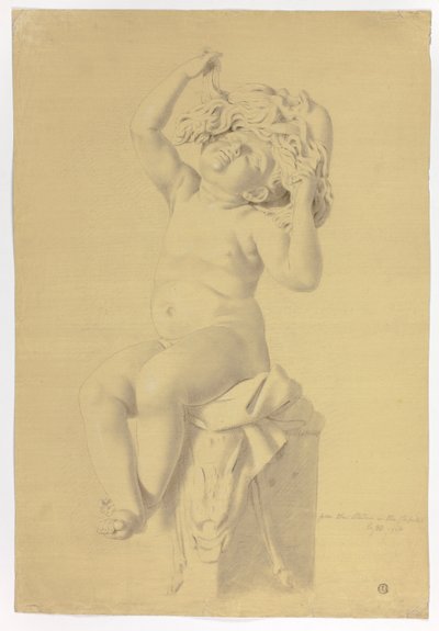 Statue antique de putto assis tenant un masque de Silène - John Downman