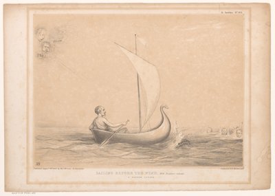 Caricature de Lord Russell dans un petit voilier (Sailing before the wind, With Breakers ahead. A narrow escape, HB Sketches) - John Doyle