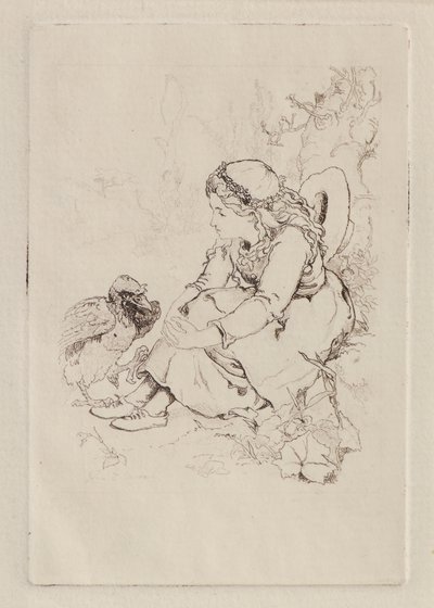 Fille assise et grand oiseau - John Duncan