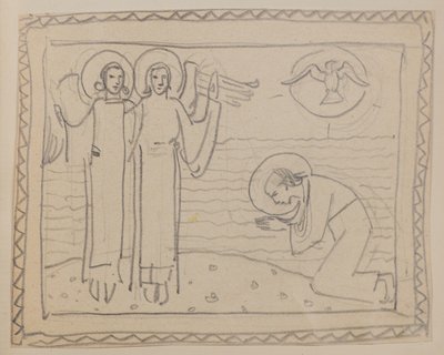 Sans titre [Figure agenouillée et deux anges] - John Duncan