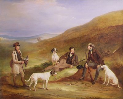 Edward Horner Reynard et son frère, George, chassant le tétras avec le gardien, Tully Lamb, à Middlesmoor, Yorkshire - John E. Ferneley