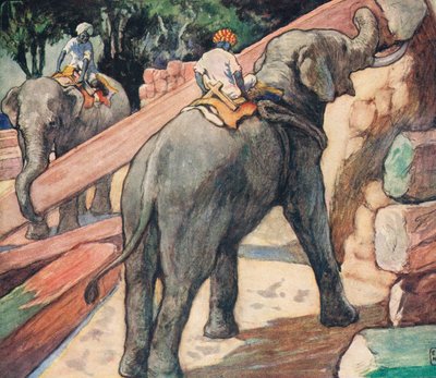Éléphants manipulant des bûches, illustration de 