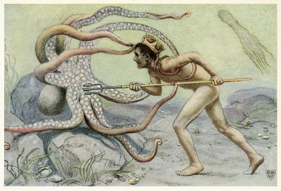 Il était très courageux et fort, et a combattu avec le grand poulpe de The Great Sea Horse, pub. 1909 - John Elliot