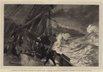 Un aperçu du soleil, une esquisse à bord du vapeur Zambesi de la compagnie P et O dans la baie de Biscaye - John Evan Hodgson