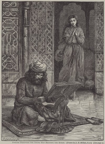 Zobeide découvre le jeune homme récitant le Coran (gravure) - John Everett (after) Millais