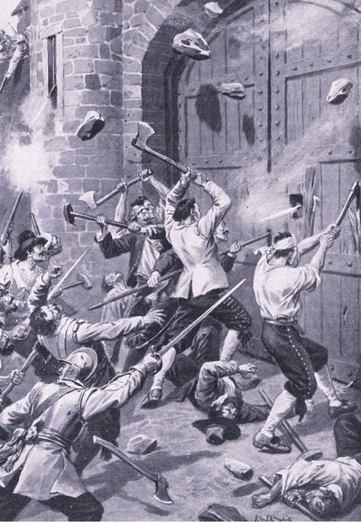 Le sac de Dundee 1er septembre 1651 : des marins anglais attaquent le port de Wellgate, illustration de 