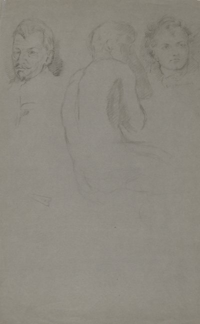 Deux études de portrait et un nu masculin, assis - John Ferguson Weir