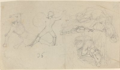 Feuille de croquis, y compris deux guerriers combattant - John Flaxman