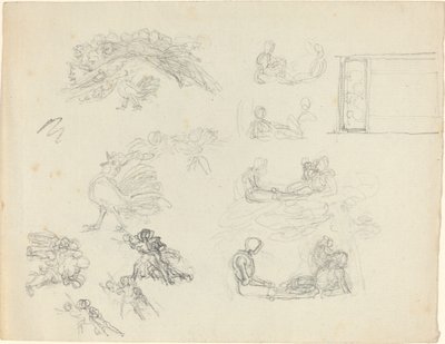 Études de coq chantant et de figures allongées - John Flaxman