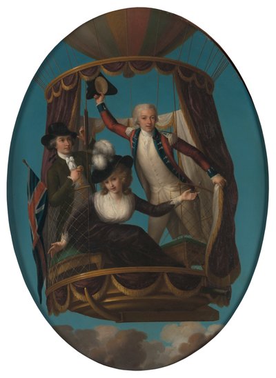 Le capitaine Vincenzo Lunardi avec son assistant George Biggin, et Mme Letitia Anne Sage, dans un ballon - John Francis Rigaud