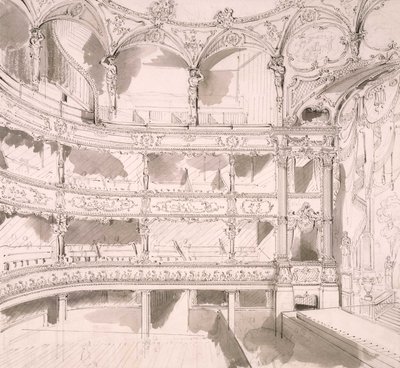 Intérieur du St. James Theatre, Londres (esquisse) par John Gregory Crace - John Gregory Crace