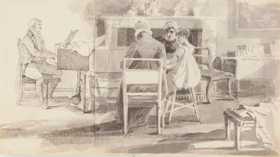 Homme au piano avec trois autres assis - John Harden