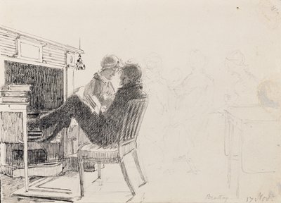 Homme lisant avec les pieds sur le foyer - John Harden