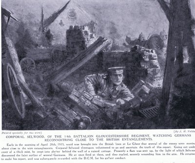 Le caporal Selwood a remporté un DCM pour avoir observé des Allemands en reconnaissance près des enchevêtrements britanniques à Le Gheer avril 1915 - John Harris Valda
