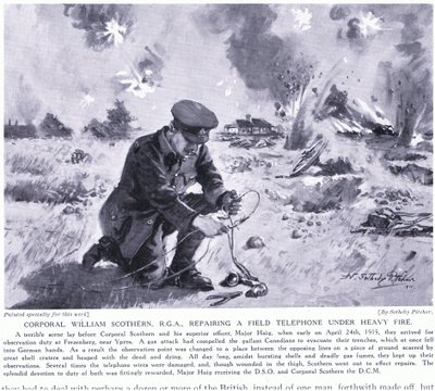 Le caporal William Scothern RGA réparant un téléphone de campagne sous un feu nourri a été décoré DCM Ypres mai 1915 - John Harris Valda