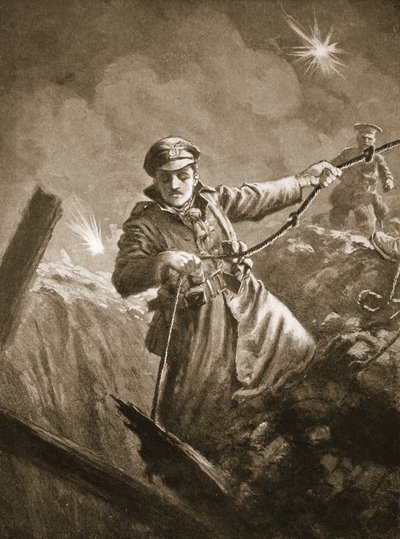 Le lieutenant G.P. Burlton aidant à sauver des hommes inconscients d