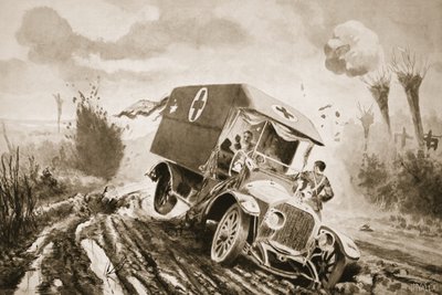 Le soldat Adams allant au secours des blessés dans une ambulance motorisée qui avait heurté un trou d