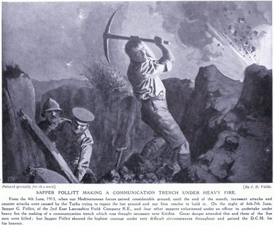Sapeur Pollitt creusant une tranchée de communication sous un feu nourri à la péninsule de Gallipoli en juin 1915 - John Harris Valda