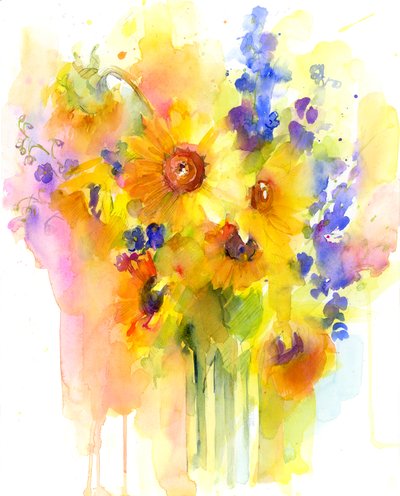 Tournesols et delphinium - John Keeling