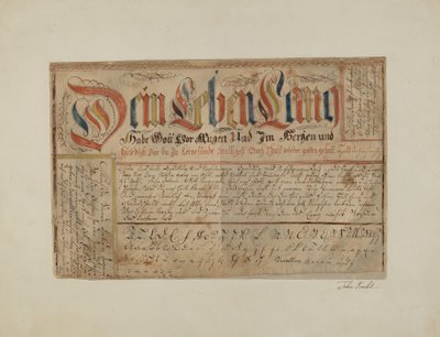 Écriture illuminée Fractur, vers 1937 - John Koehl