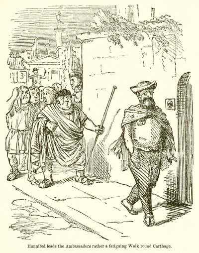 Hannibal conduit les ambassadeurs dans une marche fatigante autour de Carthage - John Leech
