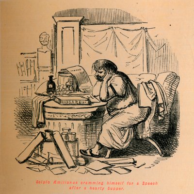 Scipion Émilien se préparant pour un discours après un copieux souper, 1852 - John Leech