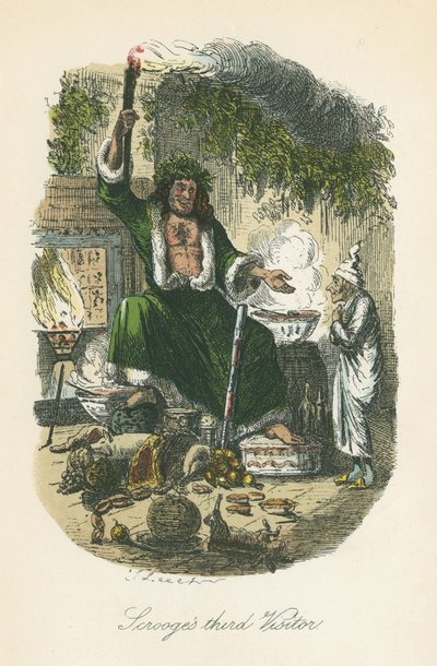 Le Fantôme du Noël présent apparaissant à Scrooge. Illustration de John Leech pour Un chant de Noël de Charles Dickens, Londres 1843-1834 - John Leech