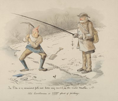 Le brochet est un poisson vorace et mord facilement en hiver - Vieux monsieur..., 1830-1864 - John Leech