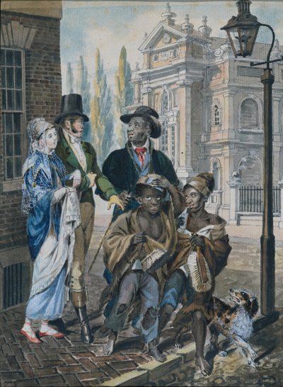 Gens du monde interrogeant des ramoneurs et leur maître devant Christ Church..., 1811-vers 1813 - John Lewis Krimmel