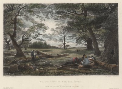 Abattage de bois dans la forêt de Windsor (gravure en couleur) - John Linnell