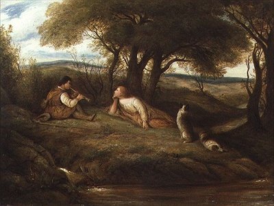Jeune homme jouant de la musique à un berger et ses chiens - John Linnell