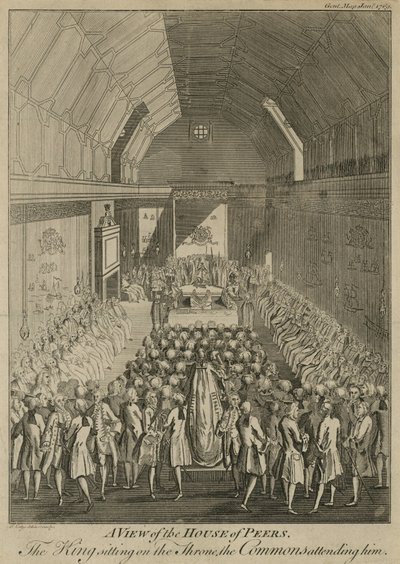 Vue de la Chambre des Lords avec le Roi sur le trône, les Communes l