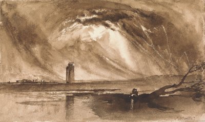 Paysage avec tour et tempête approchant - John Martin