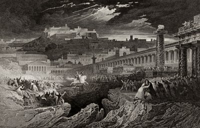 Marcus Curtius chevauchant dans le gouffre, gravé par H. Le Keux - John Martin