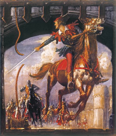 Robin des Bois poursuivi par des soldats normands - John Millar Watt