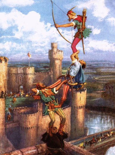 Robin des Bois tire sur le château de Nottingham - John Millar Watt