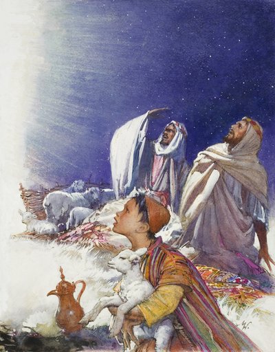 Le conte de Noël : Le conte des bergers (gouache sur papier) - John Millar Watt