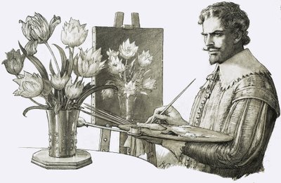 Artiste non identifié peignant des fleurs - John Millar Watt
