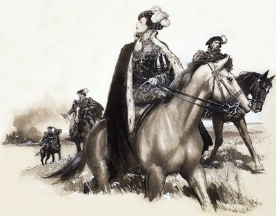 Reine non identifiée quittant une ville enfumée sous escorte - John Millar Watt