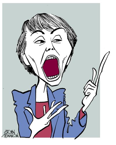 Camille Paglia - caricature avec la bouche ouverte - John Minnion
