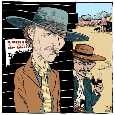 Clint Eastwood et Lee Van Cleef, caricature de John Minnion - John Minnion