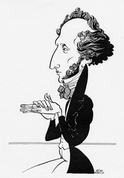 Felix Mendelssohn - Caricature du compositeur allemand, 3 février 1809 - 4 novembre 1847 - John Minnion