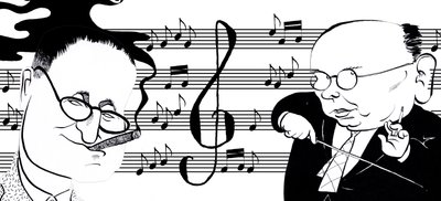 Hanns Eisler et Bertolt Brecht - collage de caricatures - John Minnion