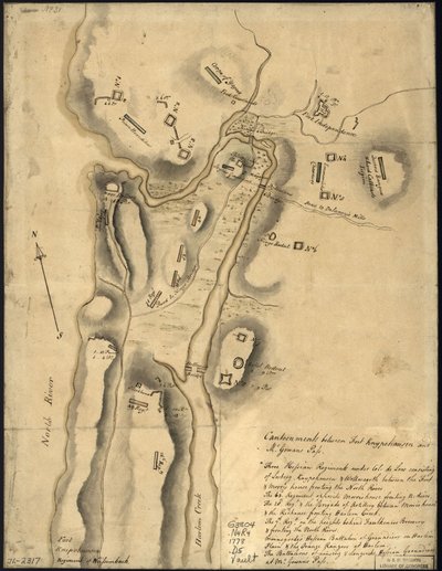 (Disposition des troupes britanniques, avec les fortifications au nord de Fort Knipehausen, c
