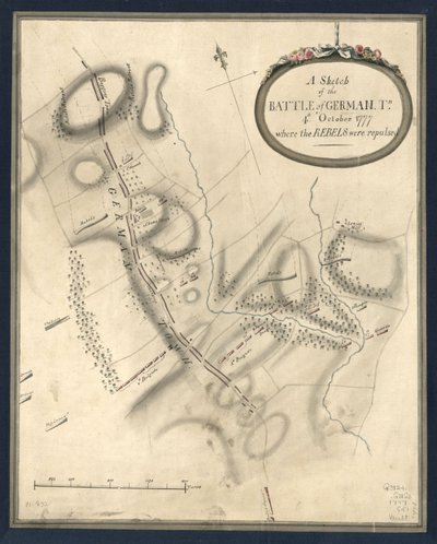 Une esquisse de la bataille de German. Tn, le 4 octobre 1777, où les rebelles ont été repoussés. Octobre 1777, où les rebelles ont été repoussés. LOC gm71000932 - John Montresor