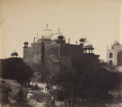 Taj Mahal, vue arrière de la maison de repos, avec figure, vers 1858-1862 - John Murray