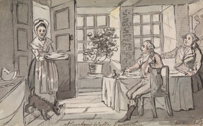 Figures assises à une table servant de la nourriture, Crockem Wells, Devonshire - John Nixon