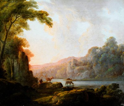 Paysage au bord du lac avec du bétail - John Rathbone
