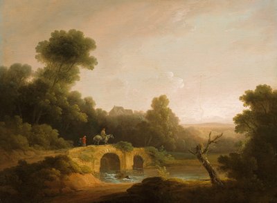 Paysage avec des figures traversant un pont - John Rathbone