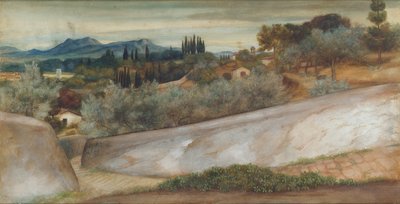 Paysage toscan avec village et oliveraie - John Roddam Spencer Stanhope